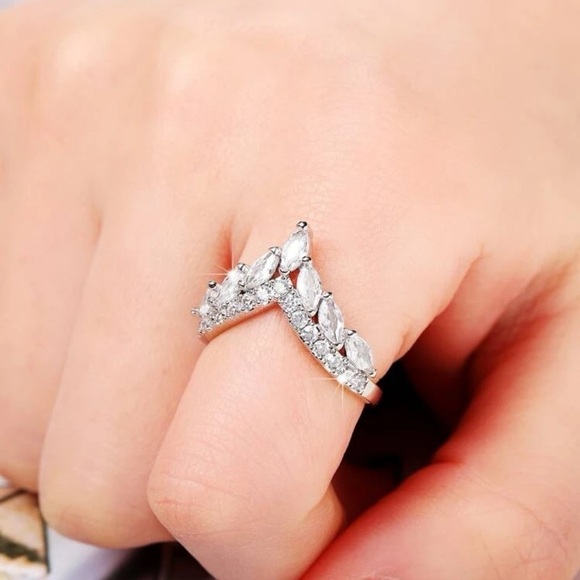 NWT 14K White Gold Plated S925 Zirconia Princess Wedding Promise Ring Size 9 - Picture 4 of 5